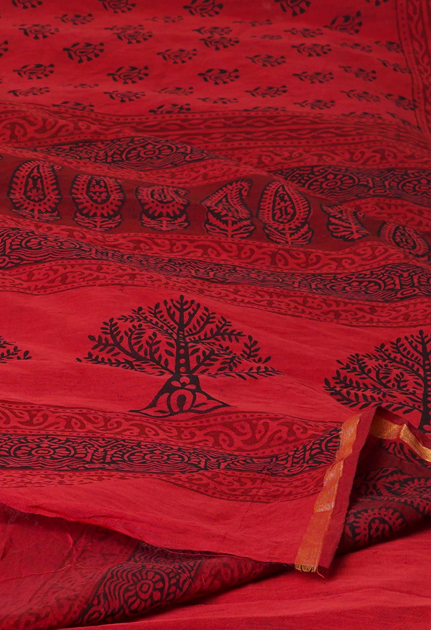Red Art Chanderi Bagh Printed Cotton Saree