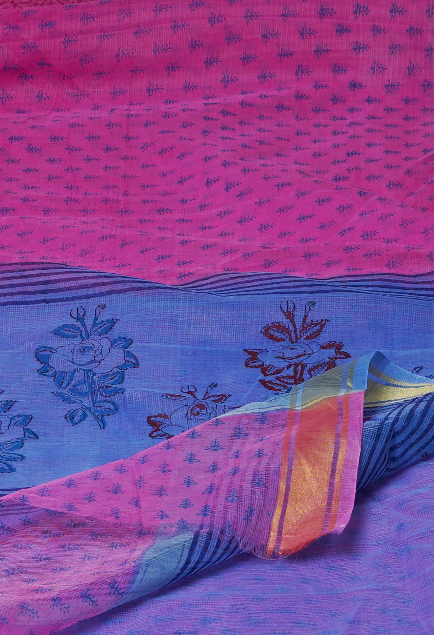 Pink Pure  Block Printed Kota Cotton Saree-UNM72045