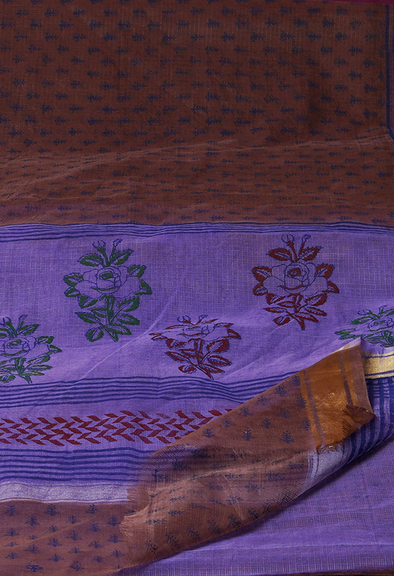 Burgundy Pure  Block Printed Kota Cotton Saree-UNM72046