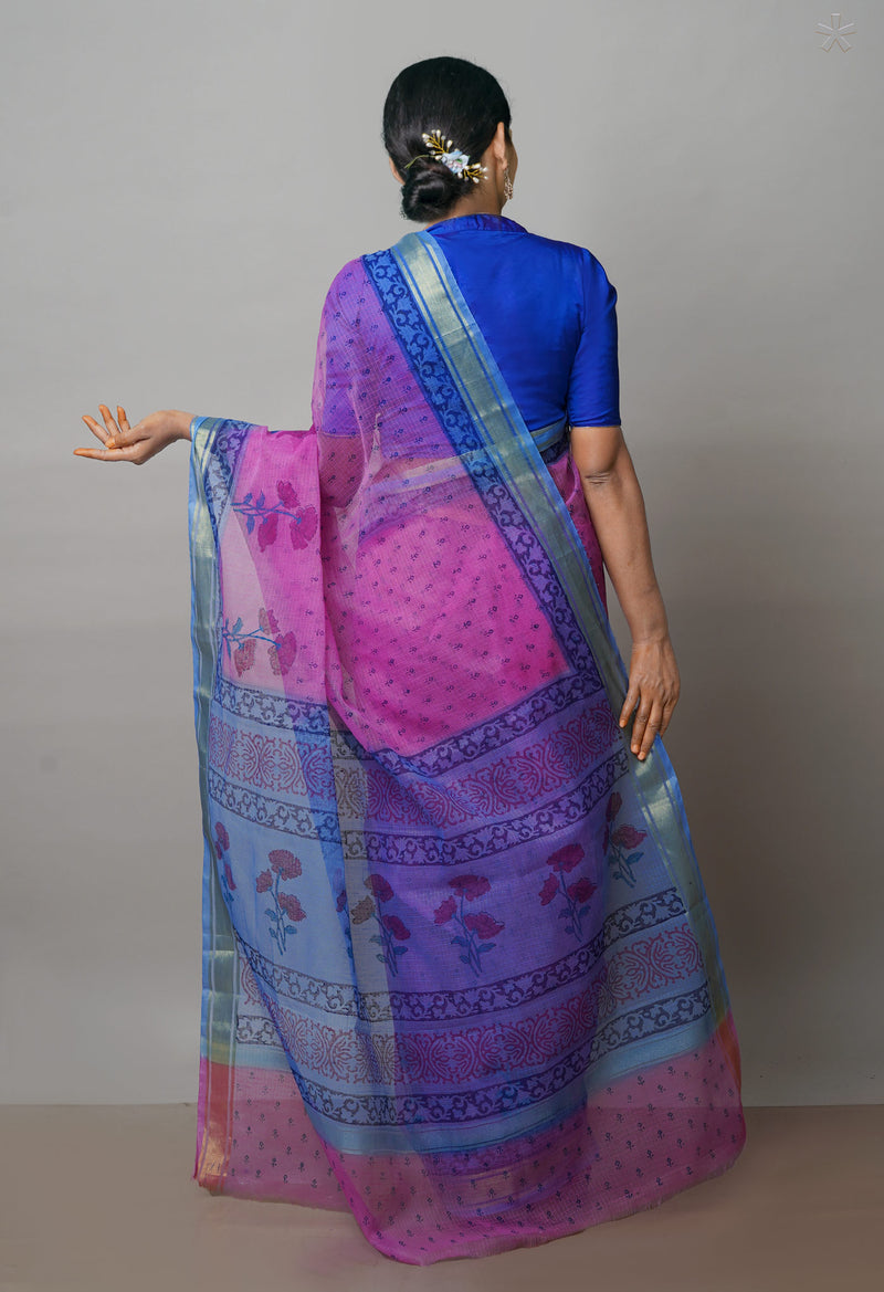 Pink Pure  Block Printed Kota Cotton Saree-UNM72057