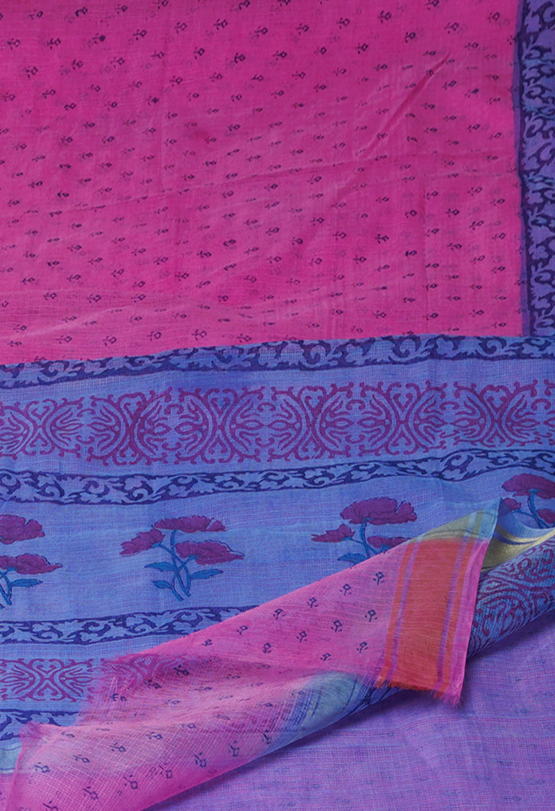 Pink Pure  Block Printed Kota Cotton Saree-UNM72057