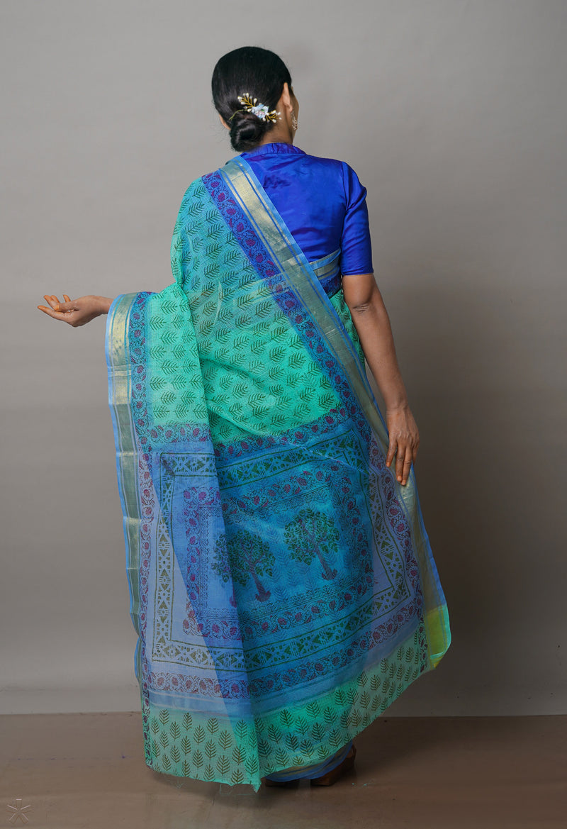 Green Pure  Block Printed Kota Cotton Saree-UNM72079