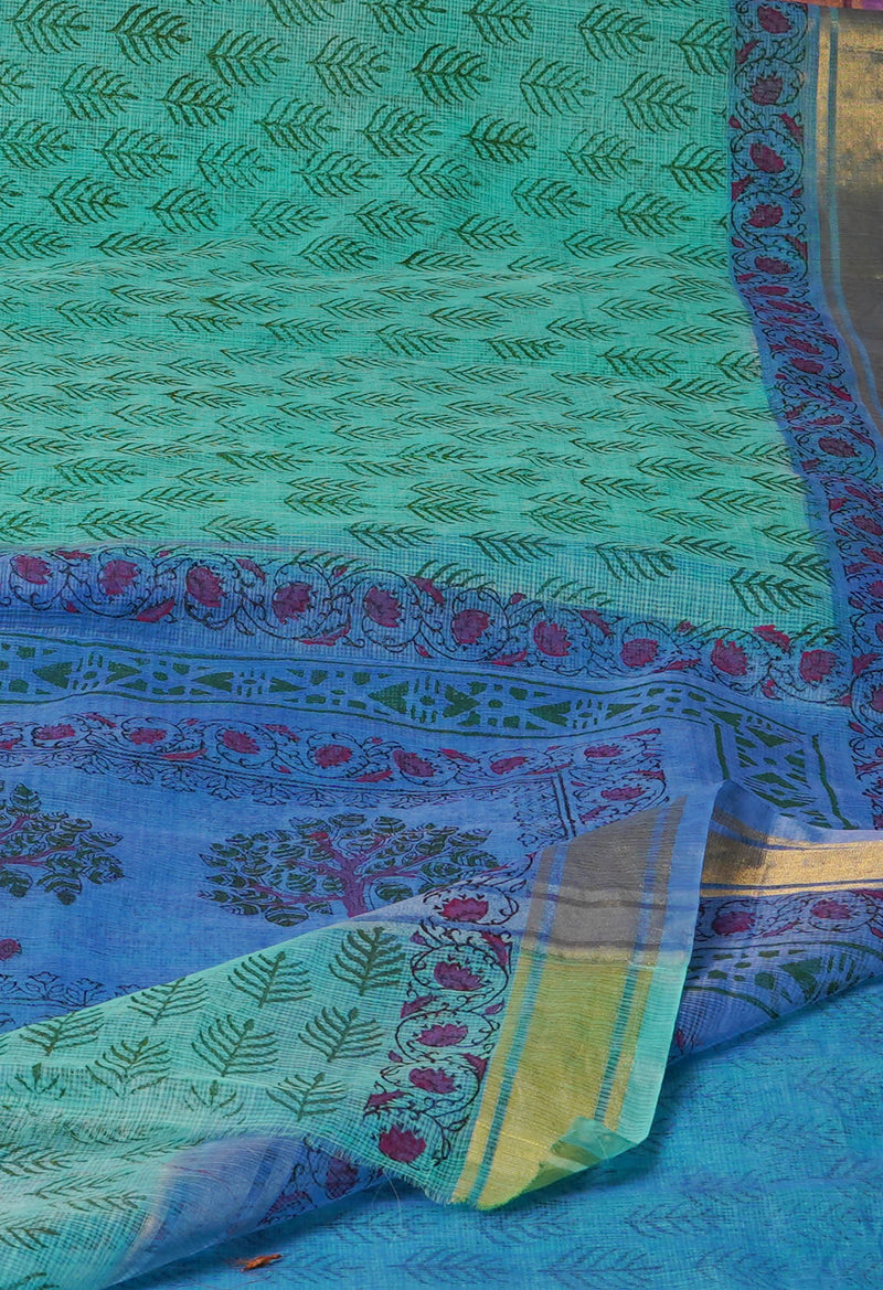 Green Pure  Block Printed Kota Cotton Saree-UNM72079