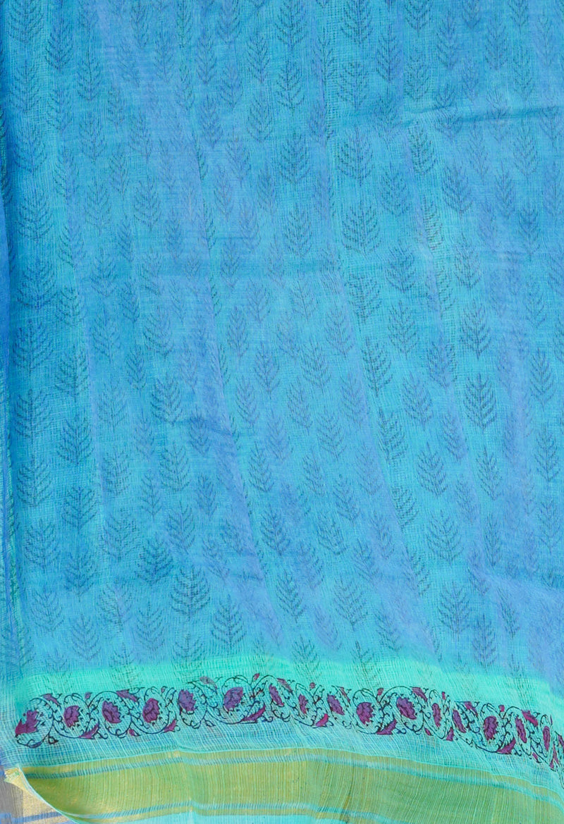 Green Pure  Block Printed Kota Cotton Saree-UNM72079
