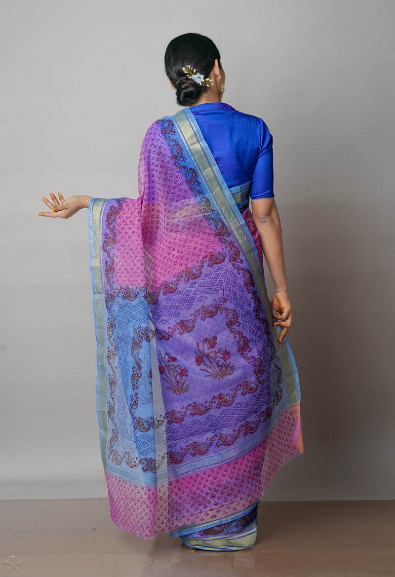 Pink Pure  Block Printed Kota Cotton Saree-UNM72093