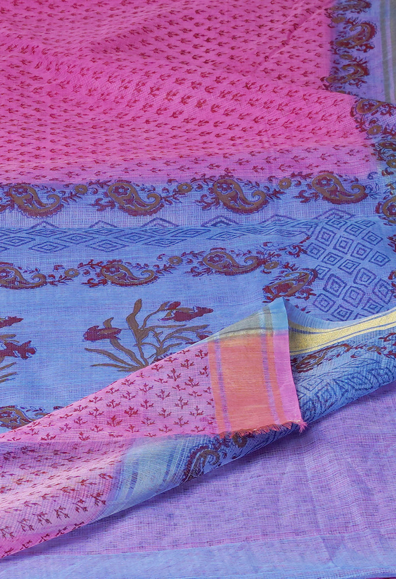 Pink Pure  Block Printed Kota Cotton Saree-UNM72093