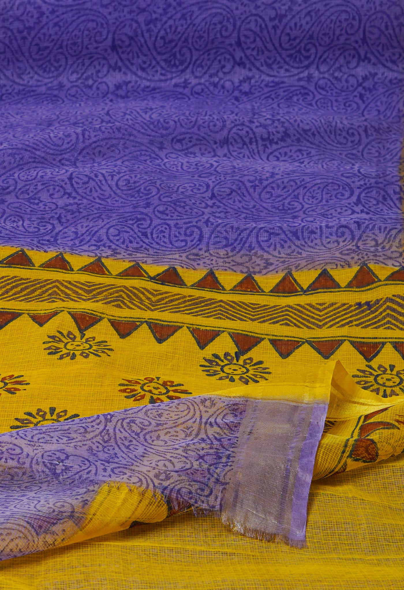 Violet Pure  Block Printed Kota Cotton Saree-UNM72099