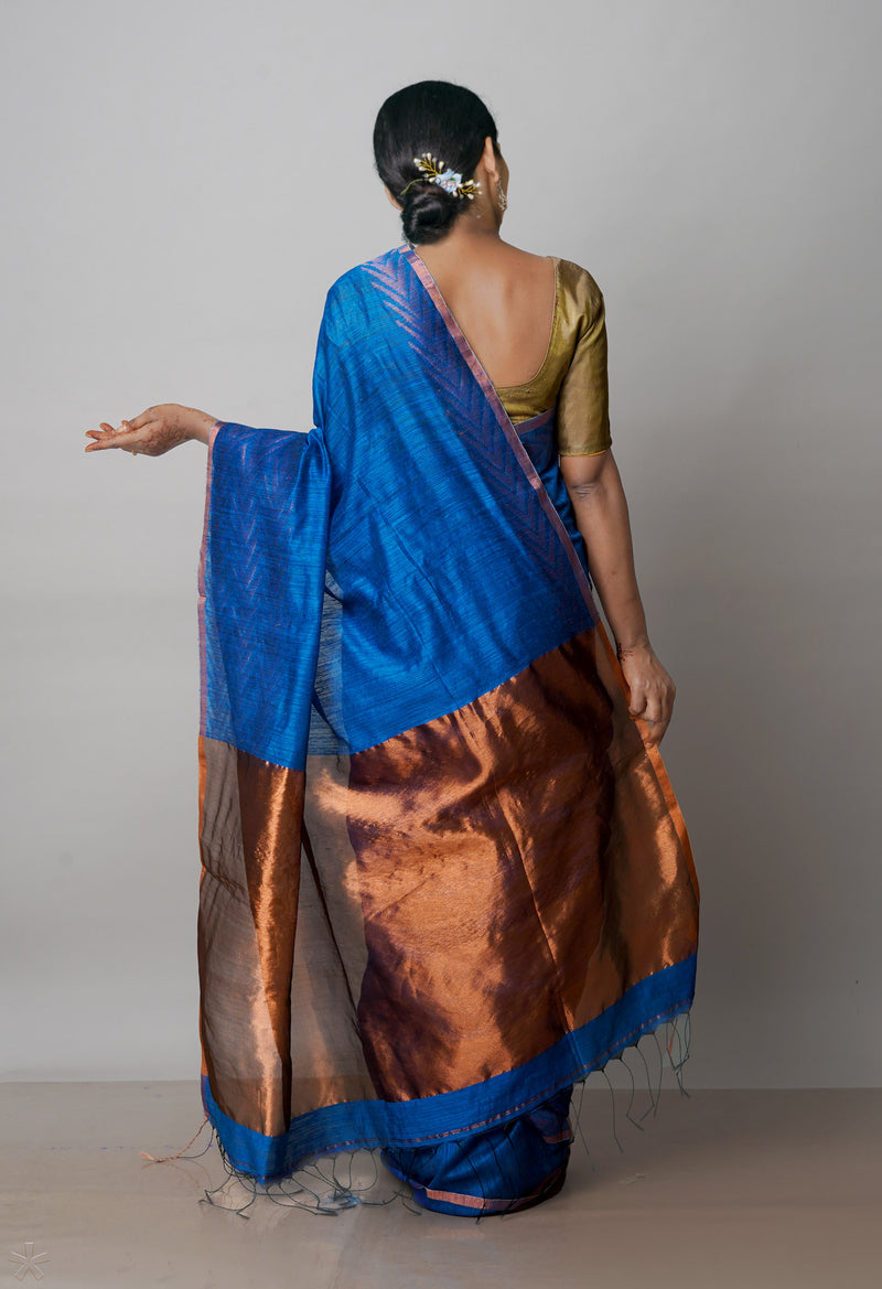 Blue Pure Handloom Dupion Bengal Sico Saree-UNM72149