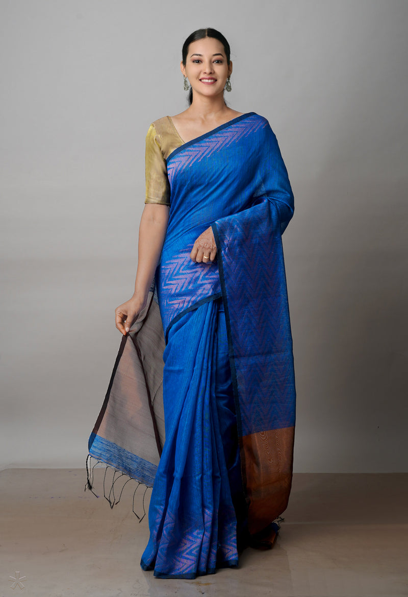 Blue Pure Handloom Dupion Bengal Sico Saree-UNM72152