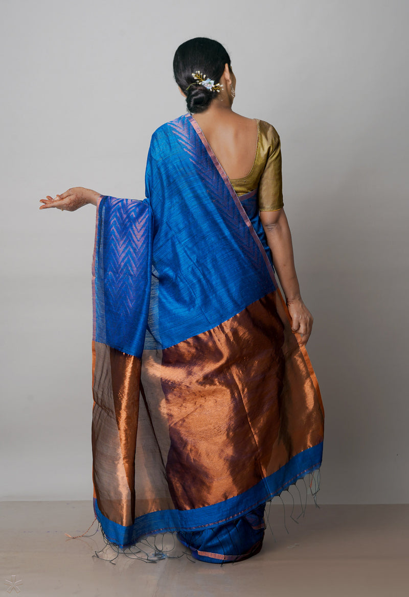 Blue Pure Handloom Dupion Bengal Sico Saree-UNM72152