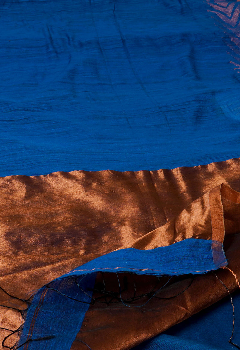 Blue Pure Handloom Dupion Bengal Sico Saree-UNM72152