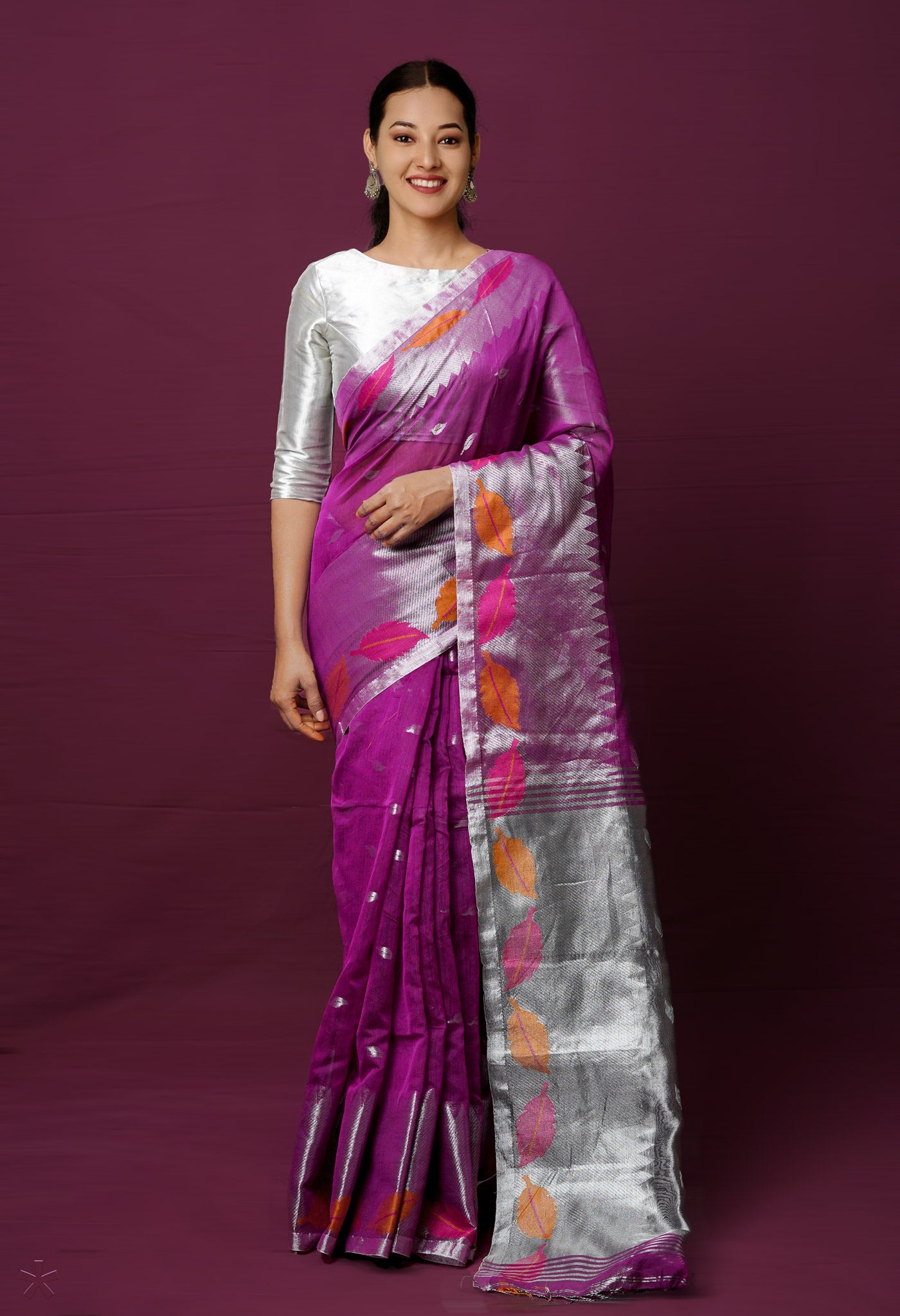 Purple Handloom Jamdhani Bengal Sico Saree-UNM72156