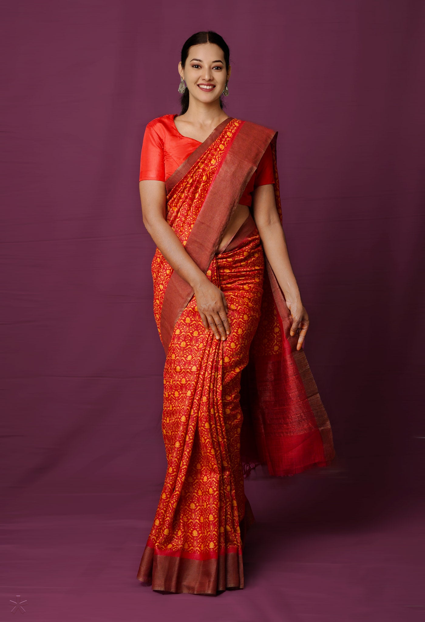 Red Pure  Block Printed Pashmina Soft Silk Saree-UNM72180