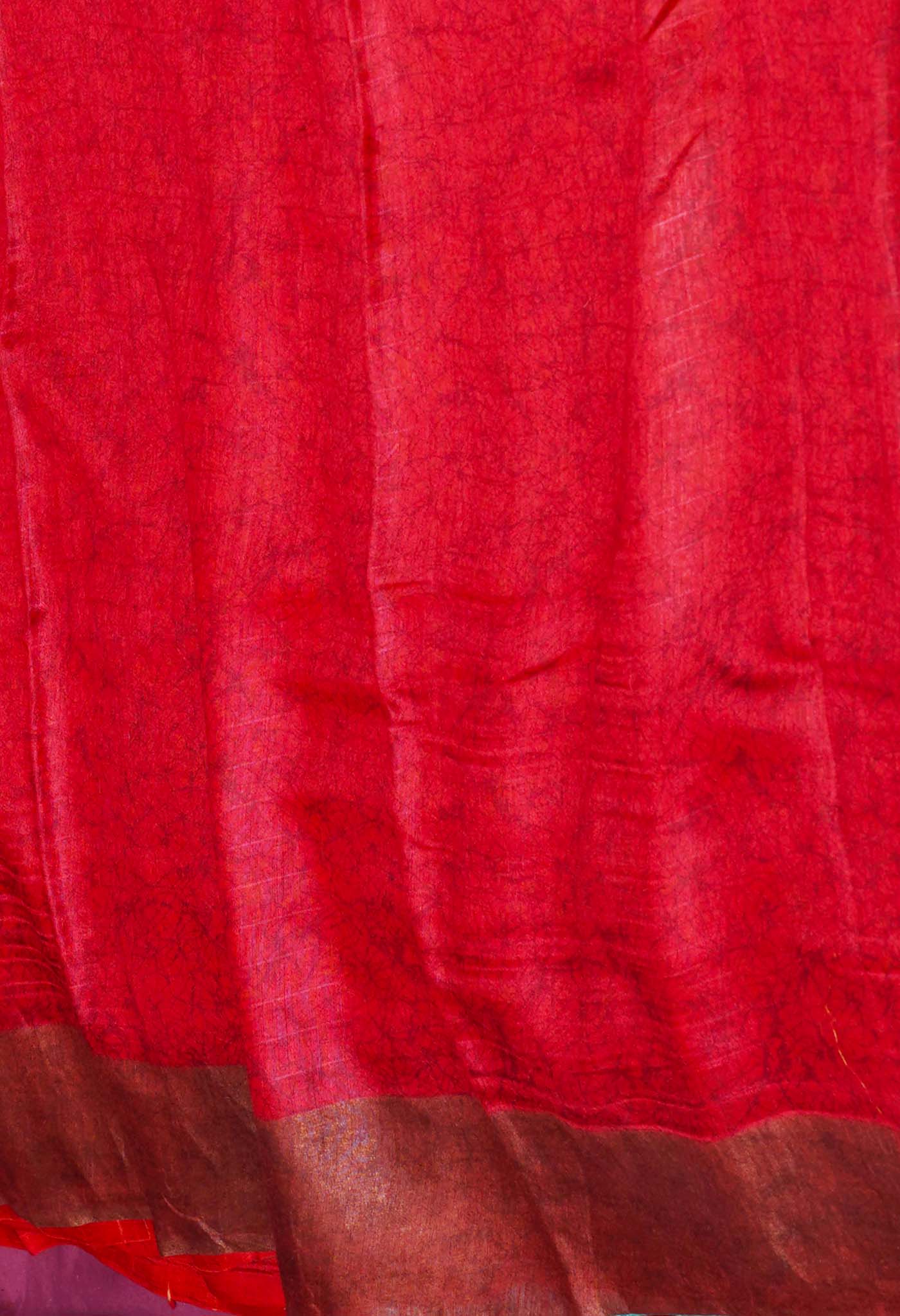 Red Pure  Block Printed Pashmina Soft Silk Saree-UNM72180