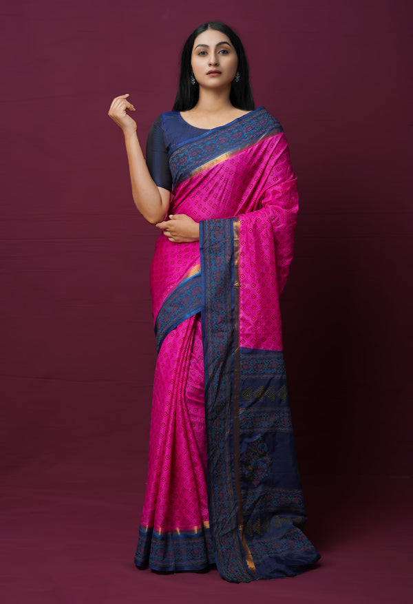 Pink  Dyed Printed Summer Bangalore Soft Silk Saree-UNM72242