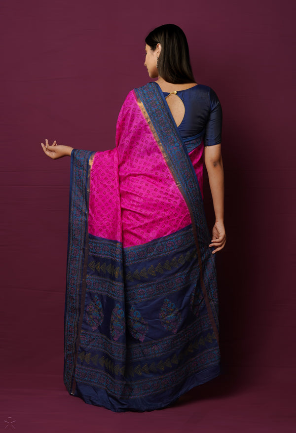 Pink  Dyed Printed Summer Bangalore Soft Silk Saree-UNM72242