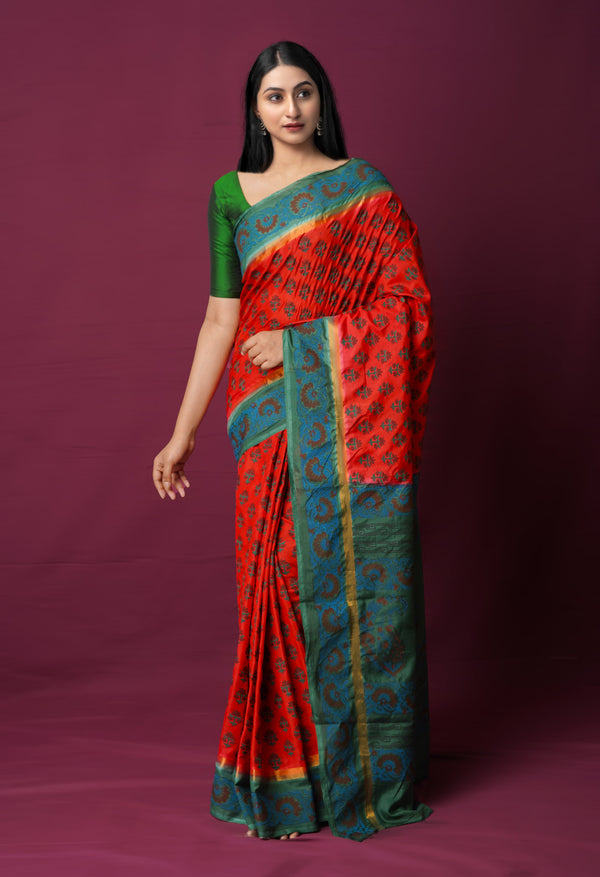 Red  Dyed Printed Summer Bangalore Soft Silk Saree-UNM72244