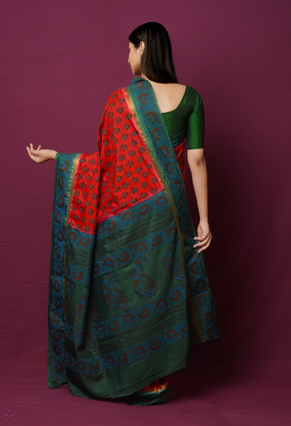 Red  Dyed Printed Summer Bangalore Soft Silk Saree-UNM72244