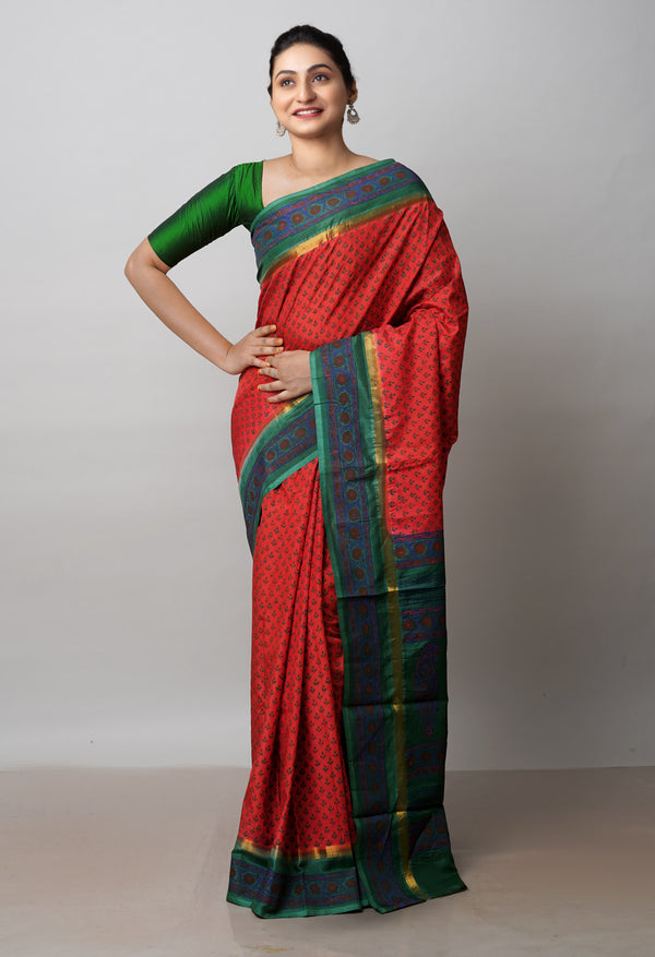 Red  Dyed Printed Summer Bangalore Soft Silk Saree-UNM72245
