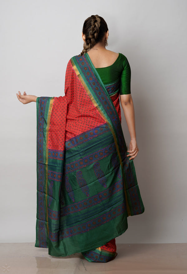 Red  Dyed Printed Summer Bangalore Soft Silk Saree-UNM72245