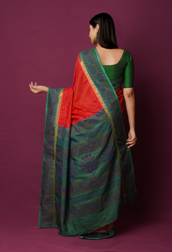 Red  Dyed Printed Summer Bangalore Soft Silk Saree-UNM72246