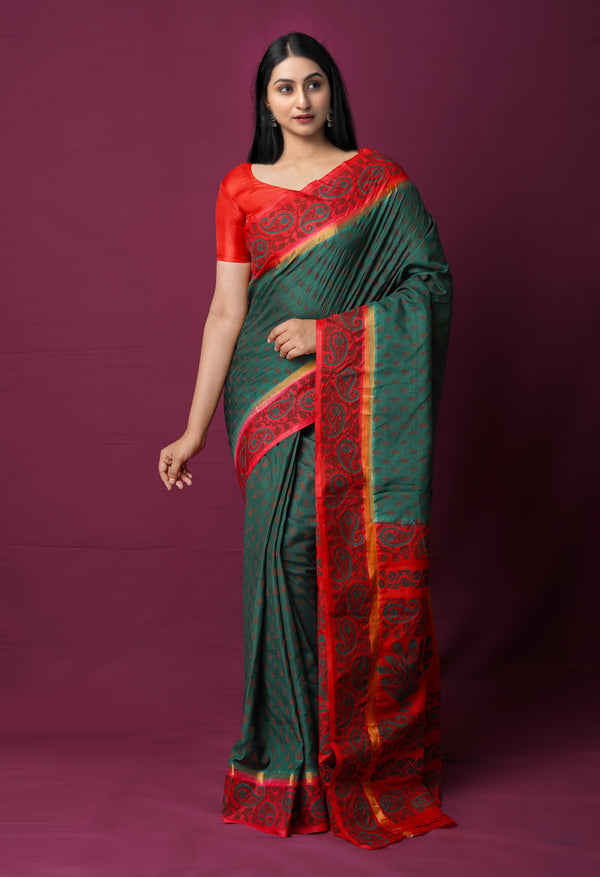 Green  Dyed Printed Summer Bangalore Soft Silk Saree-UNM72248