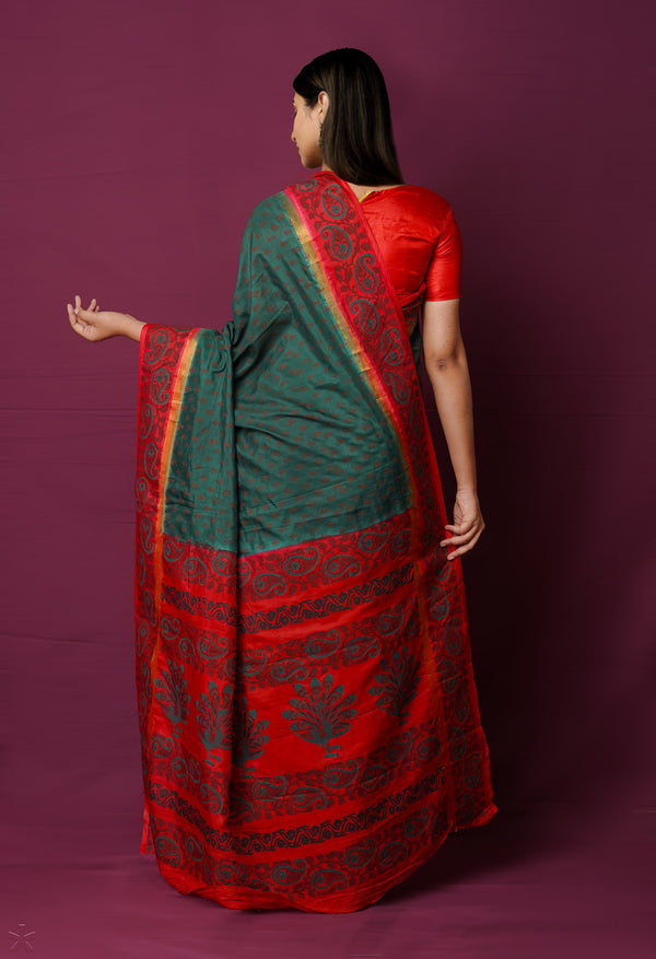Green  Dyed Printed Summer Bangalore Soft Silk Saree-UNM72248
