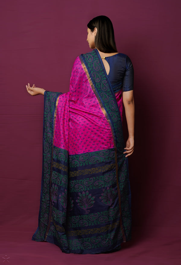 Pink  Dyed Printed Summer Bangalore Soft Silk Saree-UNM72250