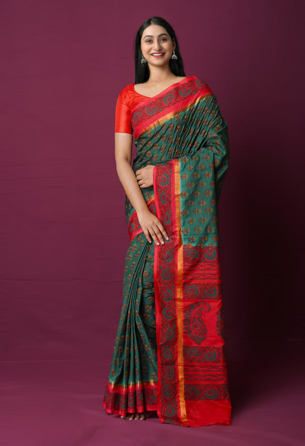 Green  Dyed Printed Summer Bangalore Soft Silk Saree-UNM72252