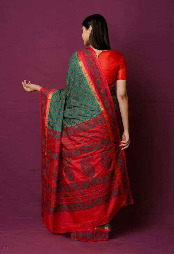 Green  Dyed Printed Summer Bangalore Soft Silk Saree-UNM72252