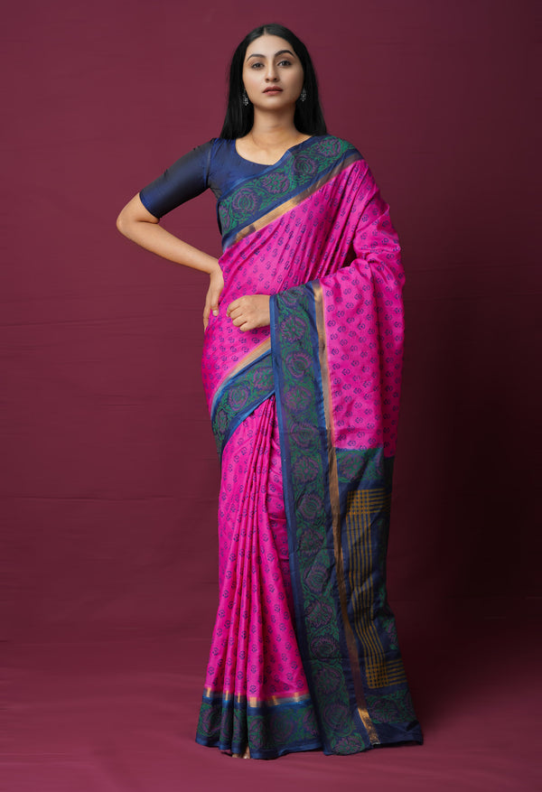 Pink  Dyed Printed Summer Bangalore Soft Silk Saree-UNM72253