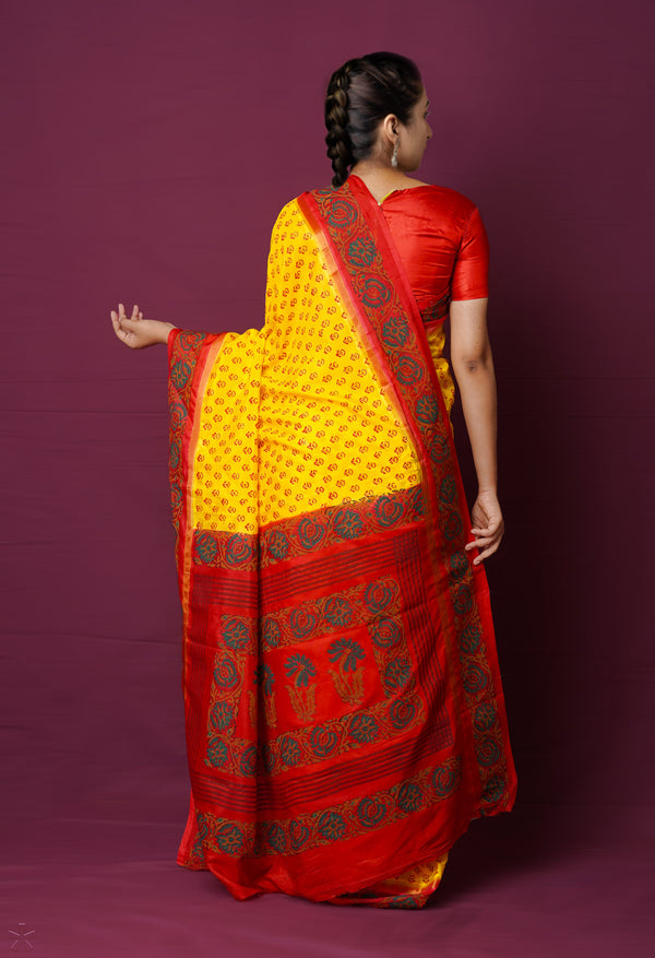 Yellow  Dyed Printed Summer Bangalore Soft Silk Saree-UNM72254