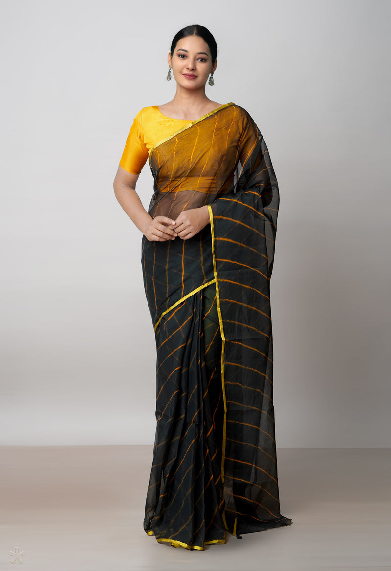 Black  Tie and Dye Shibori  Chiffon Saree-UNM72279