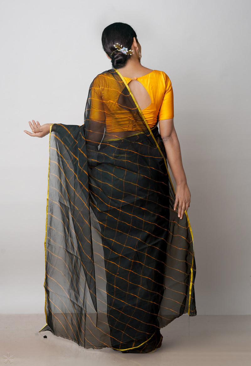 Black  Tie and Dye Shibori  Chiffon Saree-UNM72279