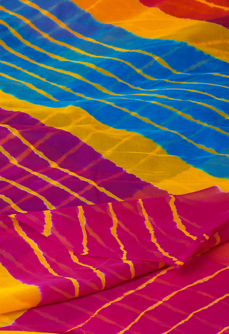 Multi  Tie and Dye Shibori  Chiffon Saree-UNM72280