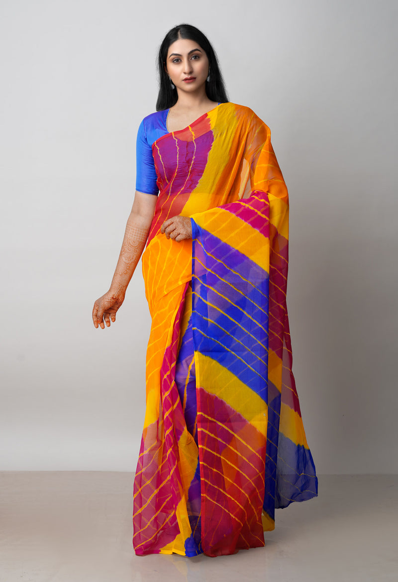 Multi  Tie and Dye Shibori  Chiffon Saree-UNM72281