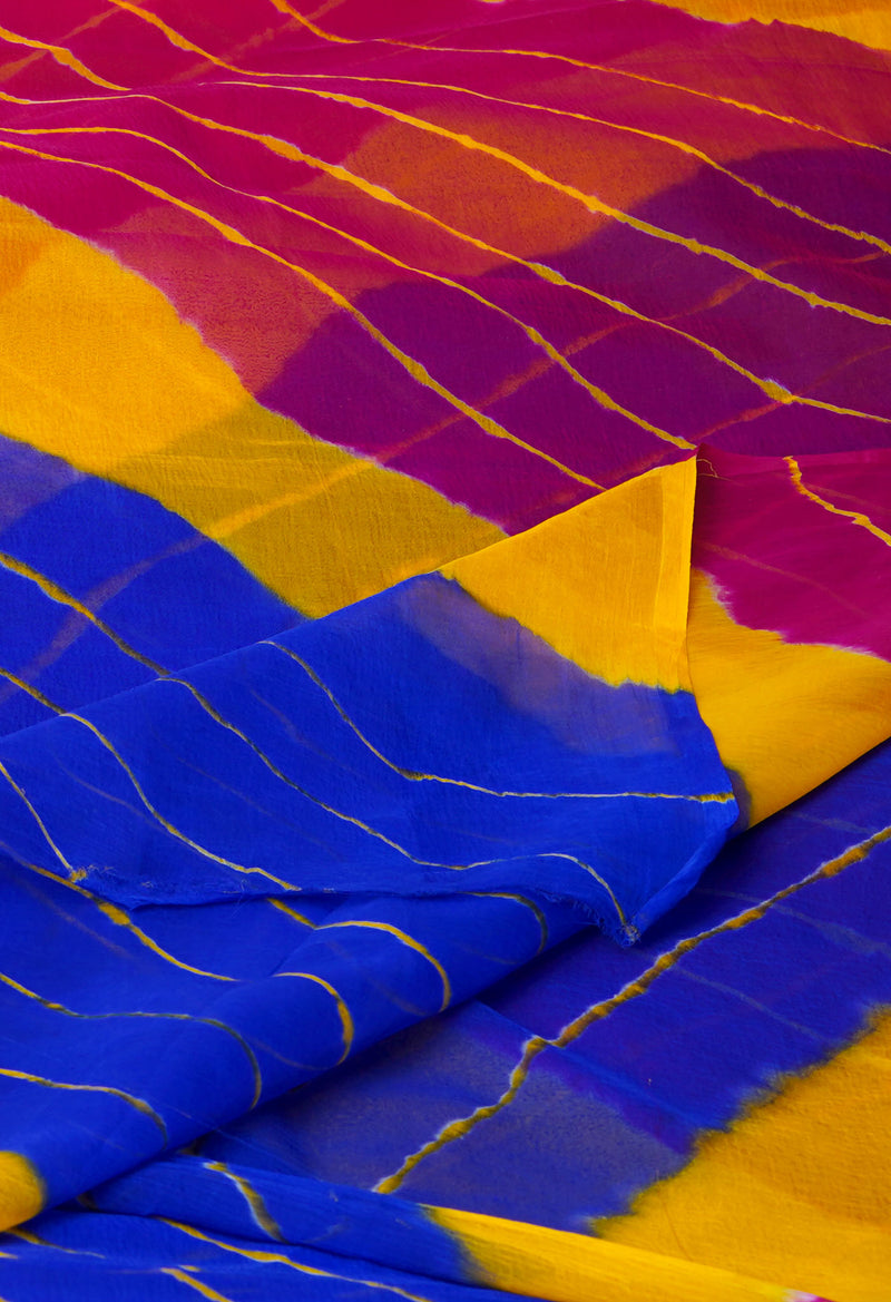 Multi  Tie and Dye Shibori  Chiffon Saree-UNM72281