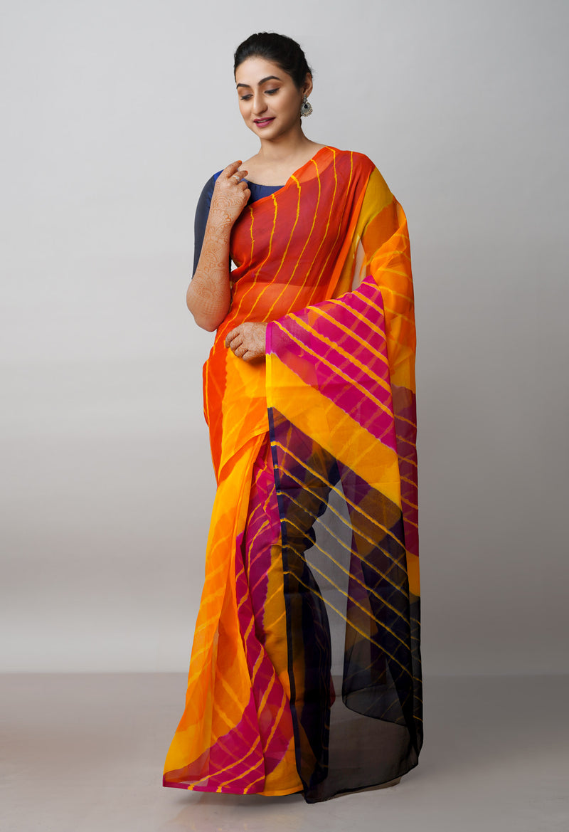 Multi  Tie and Dye Shibori  Chiffon Saree-UNM72282