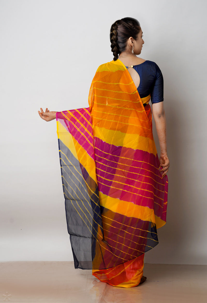 Multi  Tie and Dye Shibori  Chiffon Saree-UNM72282