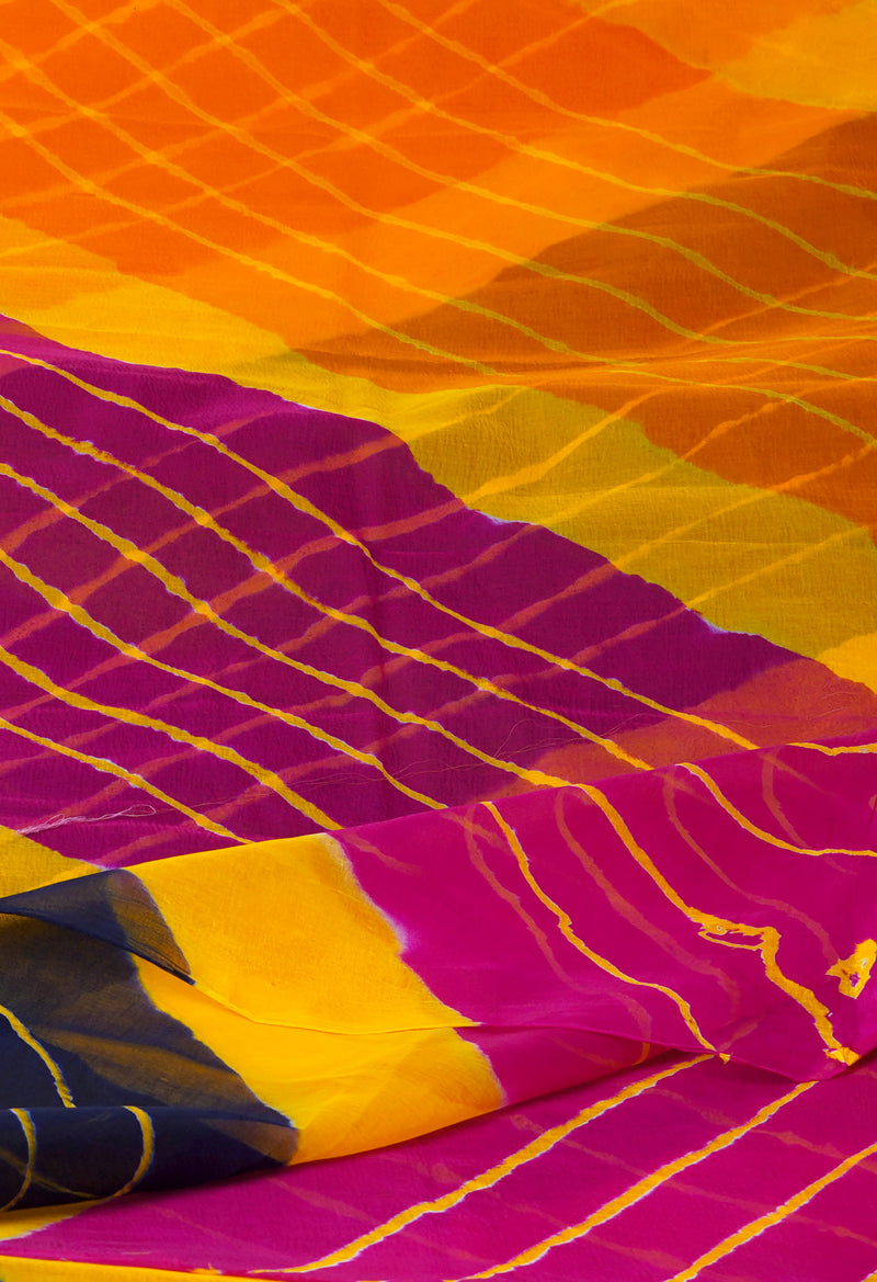 Multi  Tie and Dye Shibori  Chiffon Saree-UNM72282