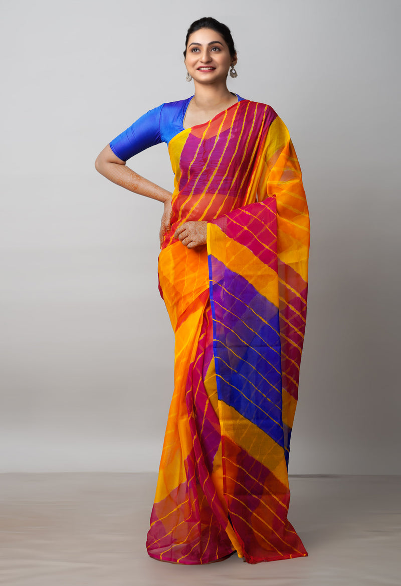 Multi  Tie and Dye Shibori  Chiffon Saree-UNM72284