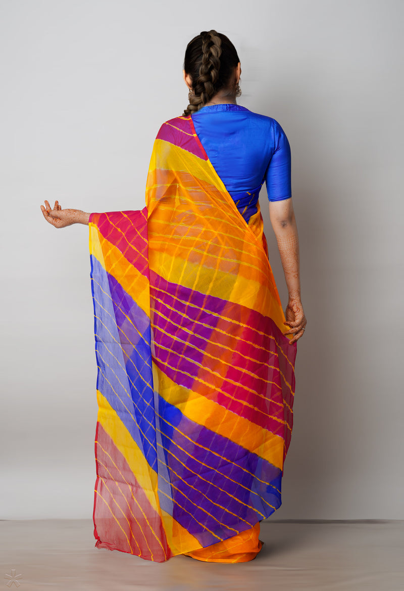 Multi  Tie and Dye Shibori  Chiffon Saree-UNM72284