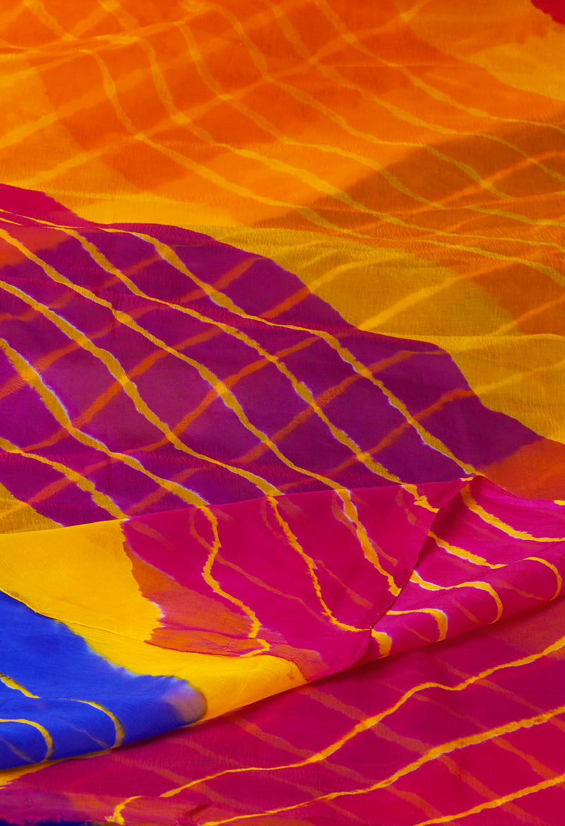 Multi  Tie and Dye Shibori  Chiffon Saree-UNM72284
