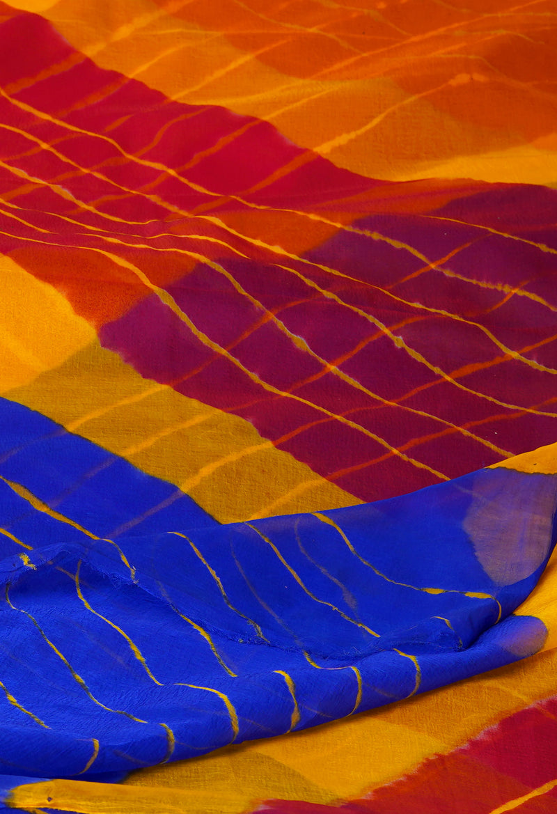 Multi  Tie and Dye Shibori  Chiffon Saree-UNM72285