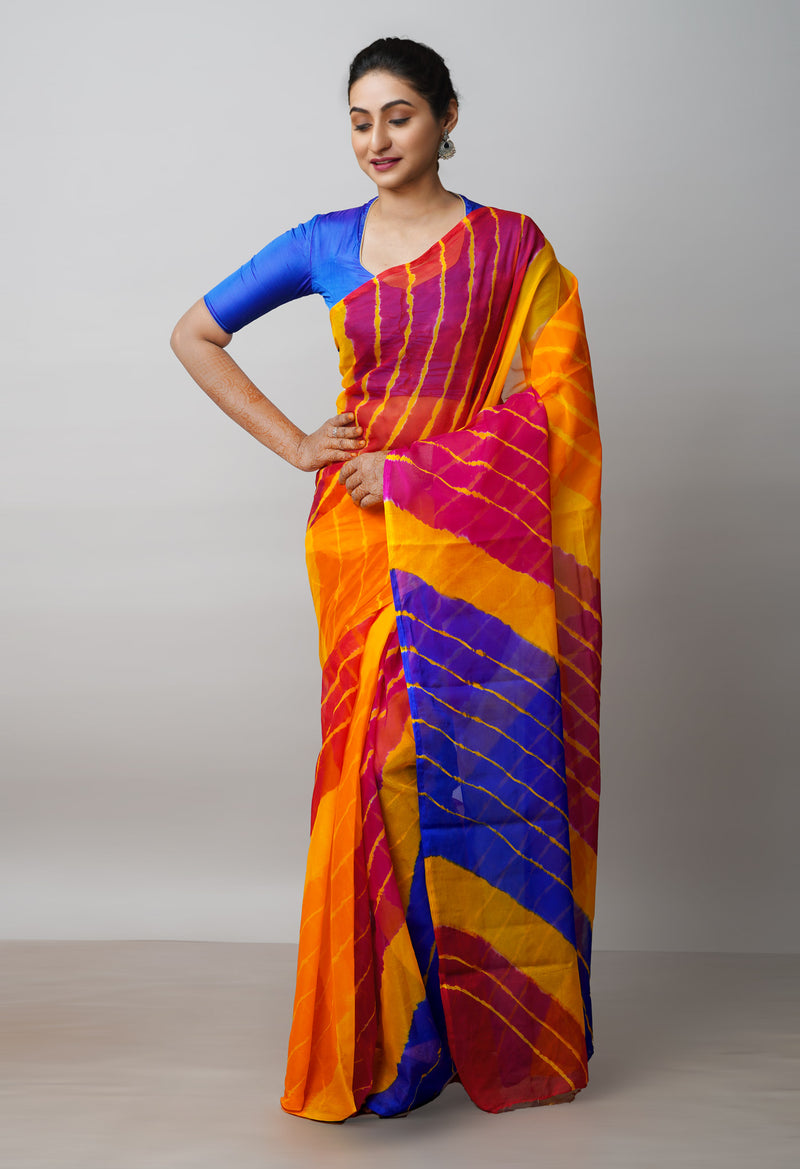 Multi  Tie and Dye Shibori  Chiffon Saree-UNM72287