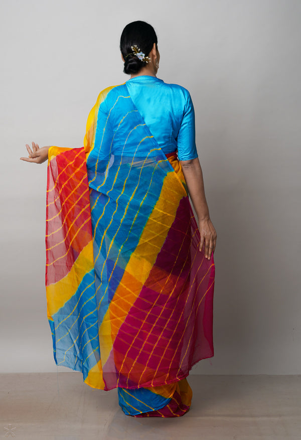 Multi  Tie and Dye Shibori  Chiffon Saree-UNM72288