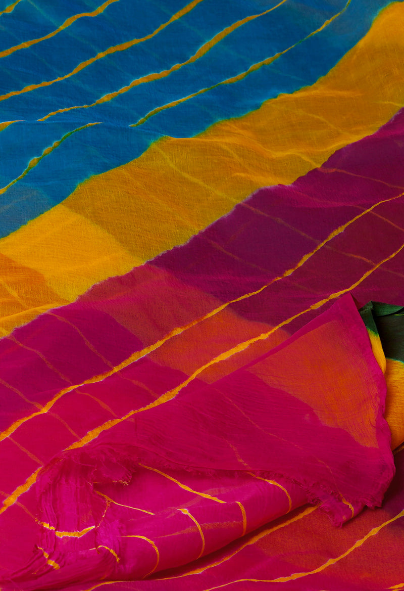 Multi  Tie and Dye Shibori  Chiffon Saree-UNM72288