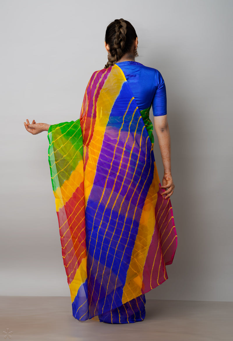 Multi  Tie and Dye Shibori  Chiffon Saree-UNM72289