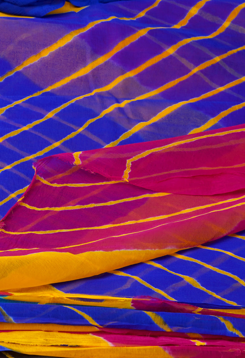 Multi  Tie and Dye Shibori  Chiffon Saree-UNM72289