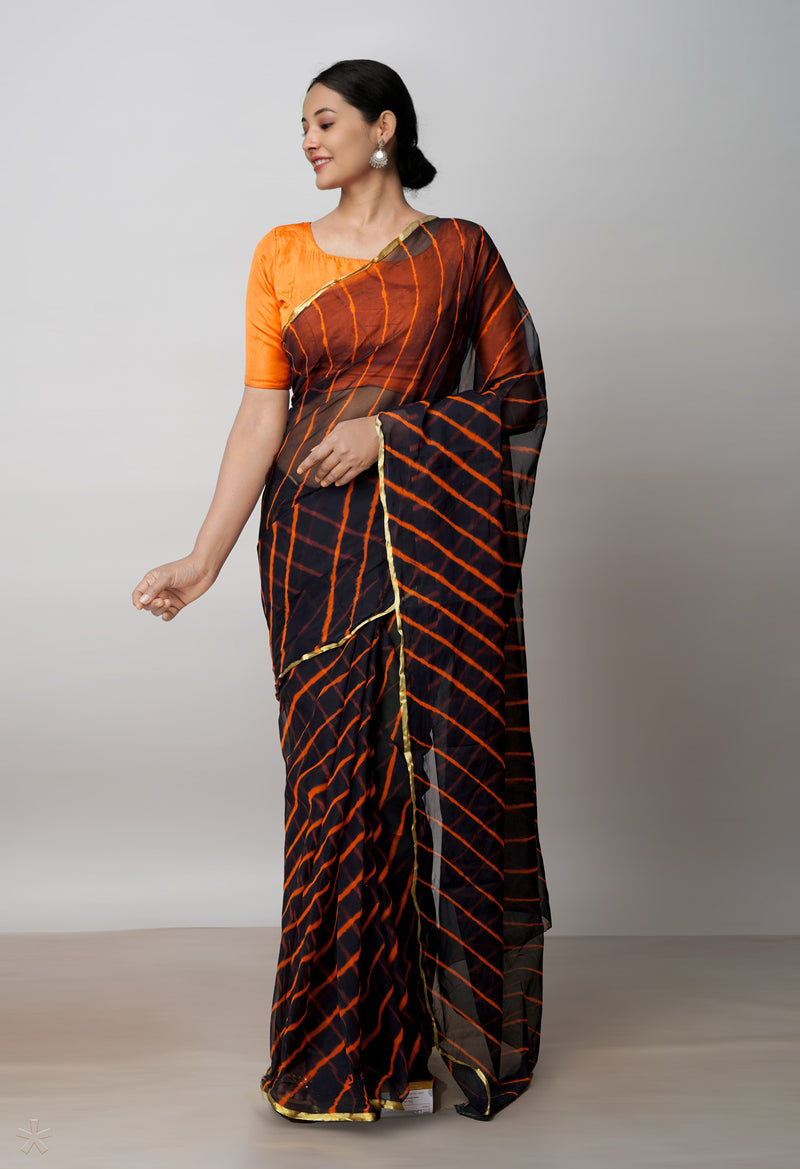 Black  Tie and Dye Shibori  Chiffon Saree-UNM72290